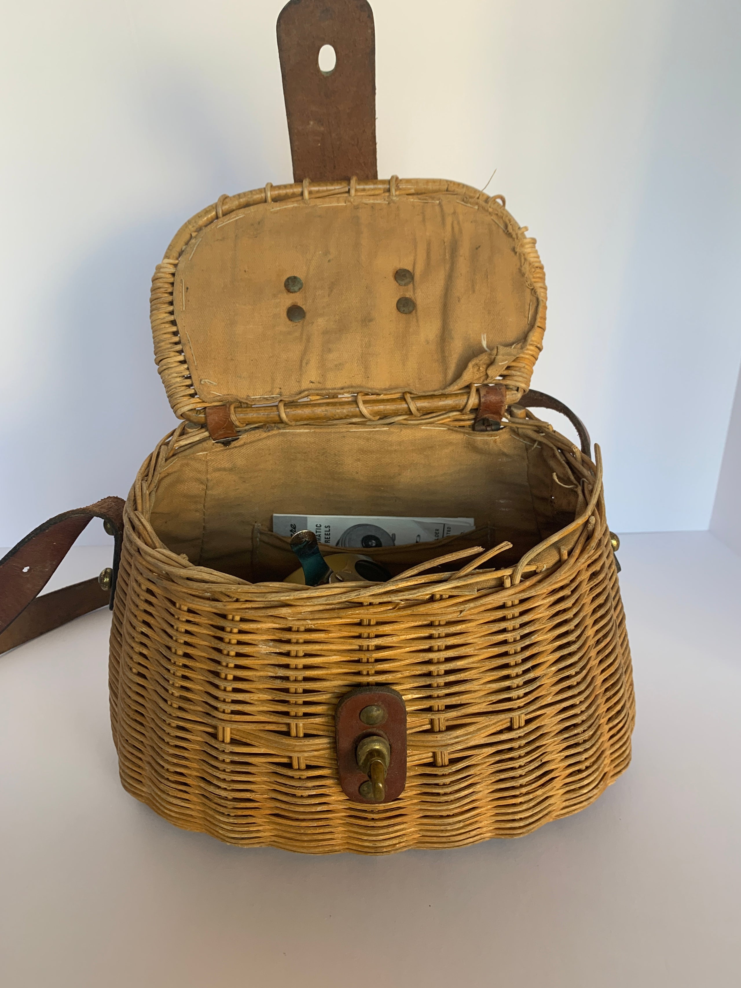 Creel Vintage Fishing Basket and 3 vintage Fishing Reels